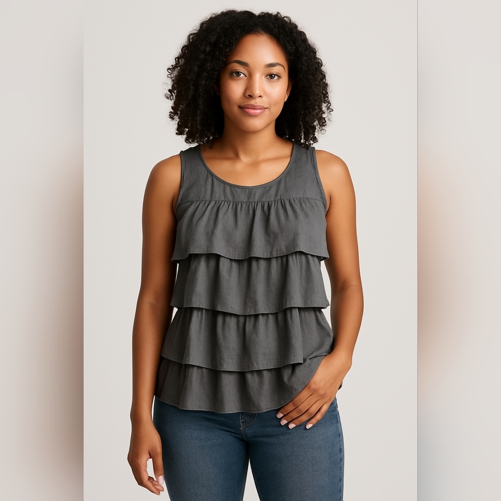 🩶 J.Crew 100% Silk Tiered Ruffle Sleeveless Blouse Size 0